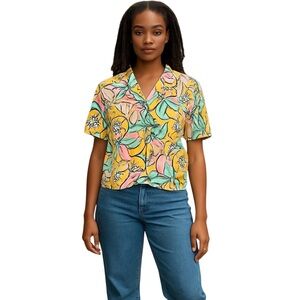 NWT ASTR the Label Tourist Top in Peach Size Medium Floral and Papaya Print